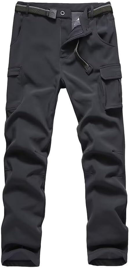 JOMLUN Boy's Fleece Lined Hiking Pants Waterproof Windproof Warm Soft Shell Outdoor Cargo Pants Snow Ski Walking Trousers