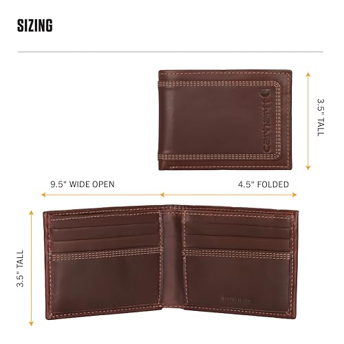 Image of Carhartt Men's Leather Triple Stitch Wallet, Durable Full-Grain Leather Bifold, Trifold & Rodeo Styles, Gifts for Men