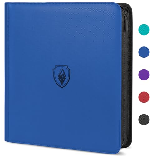 Image of Premium Zip Card Binder 12 Pocket, Fabmaker 912 Pockets Trading Card Binder, PU Zipper Card Collection Album, Sturdy Side-Loading Card Book Holder for Game & Sports Cards, Royal Blue
