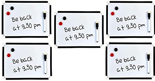 5 x Mini Whiteboards Dry Wipe Magnetic A4 Small Double Sided White Board with Marker Pen, Eraser, Portable Notice Memo Board for Kids School Classroom Drawing Writing