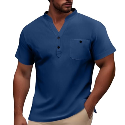 Chemise de plage décontractée en lin pour homme | Look d'été vintage col Henley