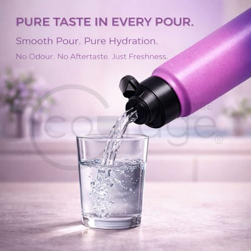 Image of COURAGE Stainless Steel Customize Sipper Water Bottle 1Liter Leak Proof for Fridge Home Office Travel School Kids Boys Girls Adults Sports Gym Yoga - Light Pink- Purple