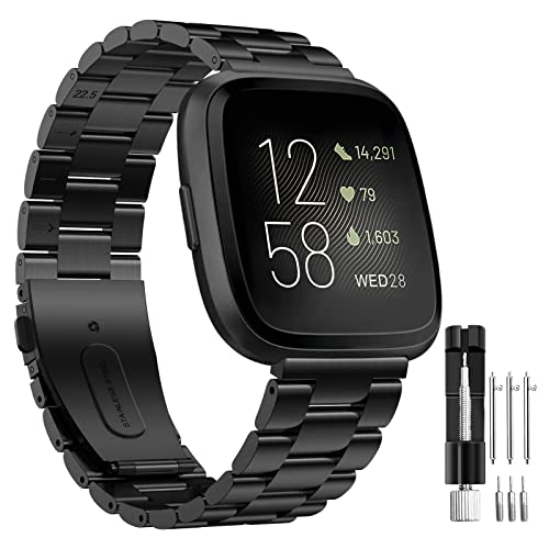 Hatolove Compatible with Fitbit Versa 2 Strap/Fitbit Versa Strap, Metal Stainless Steel Band Adjustable Replacement Strap Compatible with Fitbit Versa, Versa 2, Versa Lite