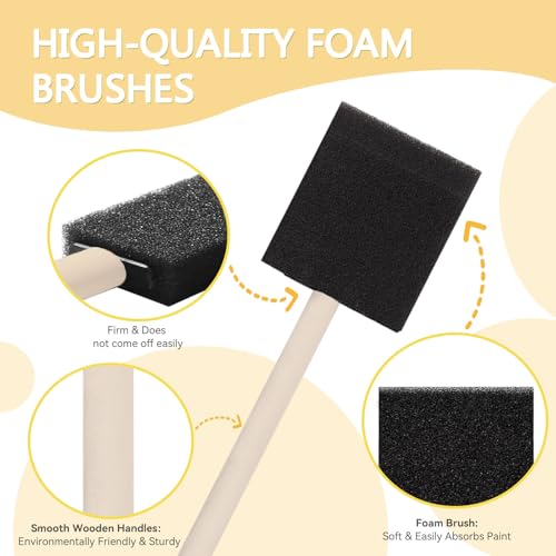 DMSVK 18 Pcs Foam Paint Brushes, 2 Inch Sponge Paint Brush, Wood Handle Sponge Foam Brush for Painting, Staining, Varnish, Craft, Touch Up