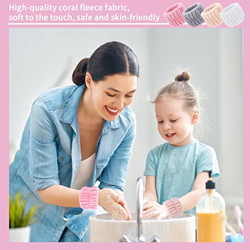 Cobee Spa Wrist Washband, 4 Pcs Coral Fleece Facial Washing Wristbands Microfiber Wrist Wash Towel Wristband Headbands For Washing Elastic Hair Band For Shower Sports Makeup(Pink, White, Gray, Khaki) #TOP1