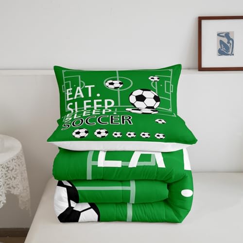 Image of Feelyou Soccer Bedding Set Toddle Size Kids Green Comforter for Boys Teens Ball Games Comforter Set Breathable Football Field Quilt Set Room Decor Soccer Quilt Set