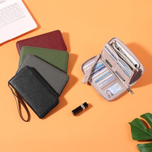 GOIACII Womens Wallet RFID Blocking Leather Zip Around Wallet Large Capacity Long Purse Credit Card Clutch Wristlet4