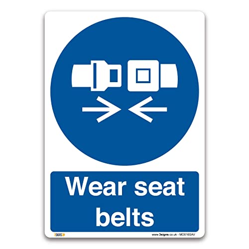 Paquete de 2 carteles de cinturón de seguridad para usar (A5, 210 x 148 mm, autoadhesivos, vinilo autoadhesivo, señales obligatorias de salud y seguridad de EPP