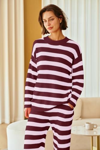 Image of SENSERISE Womens Striped Set Sweater Lounge Sets