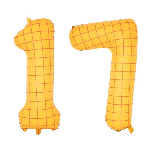 Image of 40 inch Large Number Balloon 17 Toy Inspired Story Yellow Birthday Balloon | Western Rodeo Party Supplies Boy Girl Story Anniversary Kids Birthday Party Cowboy Farm Themed Baby Welcome Decorations