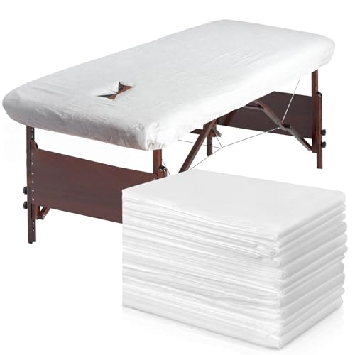 Tvvcalk 30pcs Funda Camilla Masaje, Funda Camilla Desechables con Agujero, Sábana de Camilla Desechable Ajustable para Mesas de Cosméticos y Bancos de Terapia, 110 x 215 x 12 cm