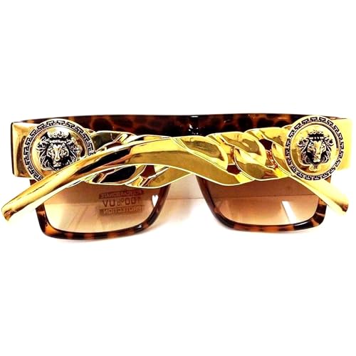 Flat Top Gold Chain Link Hip Hop Rapper Aviator Celebrity Sunglasses4