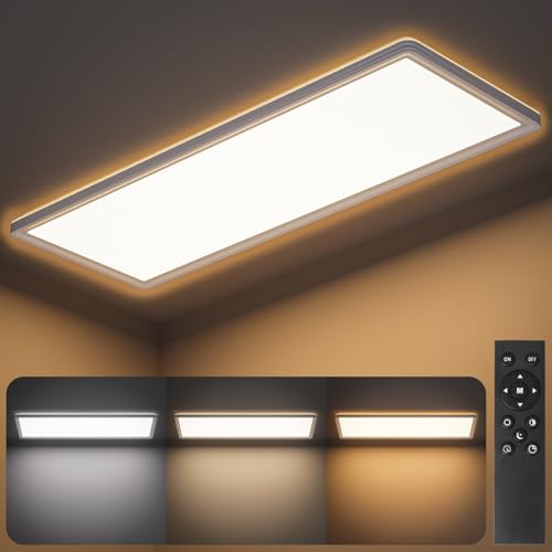LuJasi LED Deckenleuchte Dimmbar, 24W 2400LM LED Panel Flach 58x20x2.5cm, Deckenlampe mit Fernbedienung 3000-6500K Rechteckige für Schlafzimmer Wohnzimmer Küche