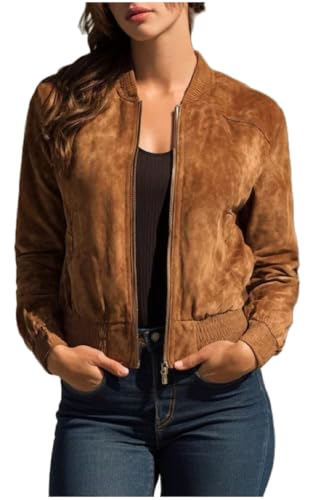 Blouson bomber en daim chaud contre le vent veste zippée femme