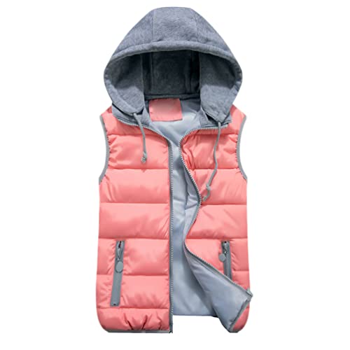 Yiiquan Femmes sans Manche Chaud Hiver Gilet Matelassé Blouson à Capuche Plus Size (Rose#1, Asia 3XL) Cover