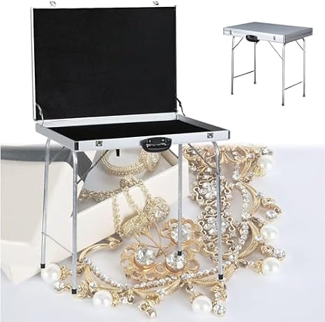 Portable Aluminum Alloy Storage Box, Foldable Lockable Display Stand for Jewelry, Sports Cards, Collectibles and Handicrafts