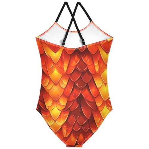 Pigsaly Girls One Piece Swimsuits Red Fire Dragon Skin Kids Cross Back Swimwear Toddler Beach Sport Bathing Suit 3T2