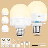 E27 Aufladbare Glühbirne mit Fernbedienung - USB C Wiederaufladbare Led Lampe Akku mit 2200mAh Batterie Magnet Haken, 3 Farben Dimmbar Timer für Outdoor Licht Camping Hängelampe Notlicht, 2 Stück
