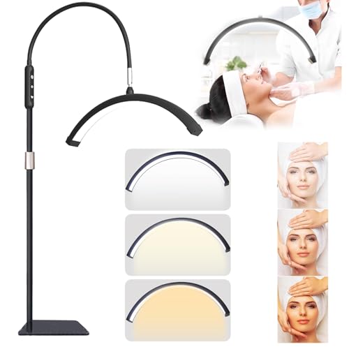Lampe Demi-Lune, 0-100% Réglage de la Luminosité Lampadaire LED Tube Pliable 97-128cm Hauteur Réglable avec 336 Perles pour Esthéticiennes Beauty Lashes Sourcils Maison Bureau