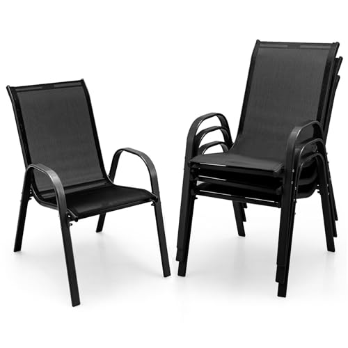 Giantex Set of 4 Patio Chairs, Stackable Outdoor Dining Chairs, 330 LBS Capacity, All Weather Resistant, Heavy Duty Rustproof Metal Armchairs, Lawn Chairs for Front Porch Yard Pool Garden