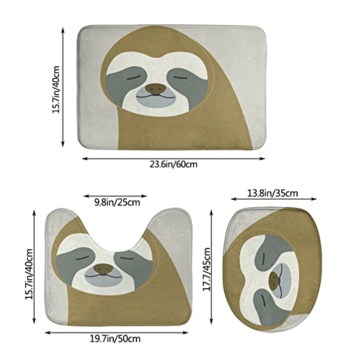 DIRYKILP Badematte + Konturmatte + Toilettendeckelbezug, Hello Faultier 3 Stück Badematte Set, mit rutschfester Klebeunterseite – Bild 4