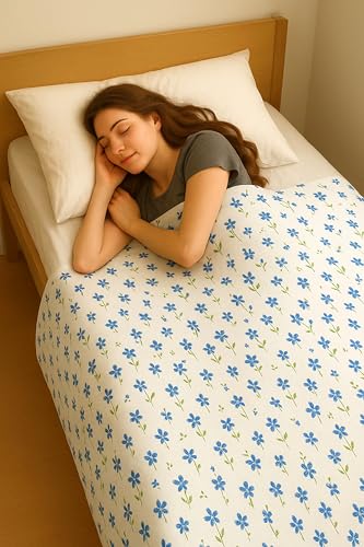 Image of HOUSE FOX Cotton Summer | Single Layer | Thin | Non AC and AC Blanket | Dohar Single Bed Cotton Blankets for Summer | Throw Blanket | Upper Blanket | 152.4 x 228.6 cm (1, Floral Blue, Single)