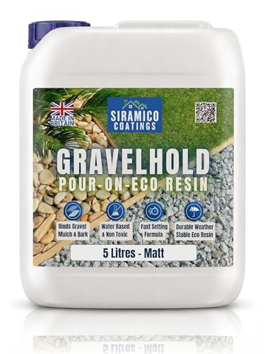 GRAVELHOLD Pour On ECO Resin Glue | 5 litres | Waterbased Binder for Gravel Stones and Mulch on Borders Patios & Garden Paths. Non Toxic & Pet Friendly