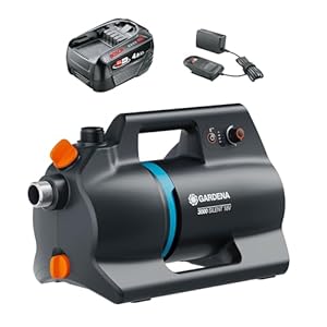 Gardena Akku-Gartenpumpe 3000 Silent 18V P4A Ready-To-Use Set Pumpen: Leistungsstarke Akku-Pumpe, Stufenlose Druckeinstellung, Leise im Betrieb, Regen- und UV-beständiges Gehäuse (14610-20)