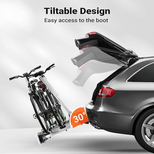Wiltec Towbar Bike Rack for 2 Bicycles max. 60 kg Foldable Design, Car Bike Carrier, Tow Hitch Mounting, License Plate Holder, Anti-Theft Protection, Tiltable for Easy Access - Image 3