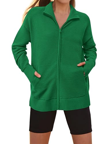 Image of PRETTYGARDEN Womens Long Sleeve Zip Up Ribbed Cardigan Sweaters