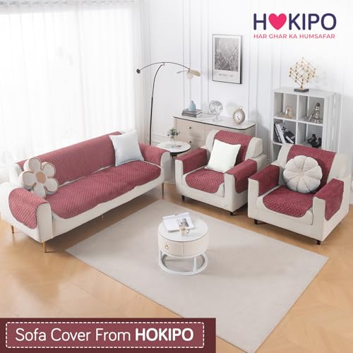 Image of HOKIPO Quilted Sofa Cover 5 Seater Set (3+1+1) - Sofa Cover for Seat & Back | 'Quilt Classic' Pink (IN-927 * 2+925 * 4-Onion)