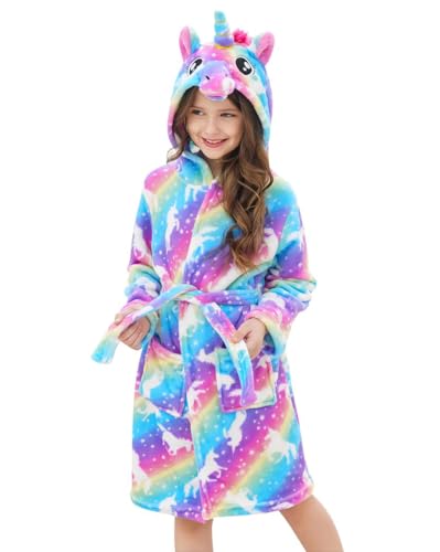 Doctor Unicorn Girls Fleece Hooded Robe Toddler Warm Fuzzy Bathrobe Unicorns 6-7 Years
