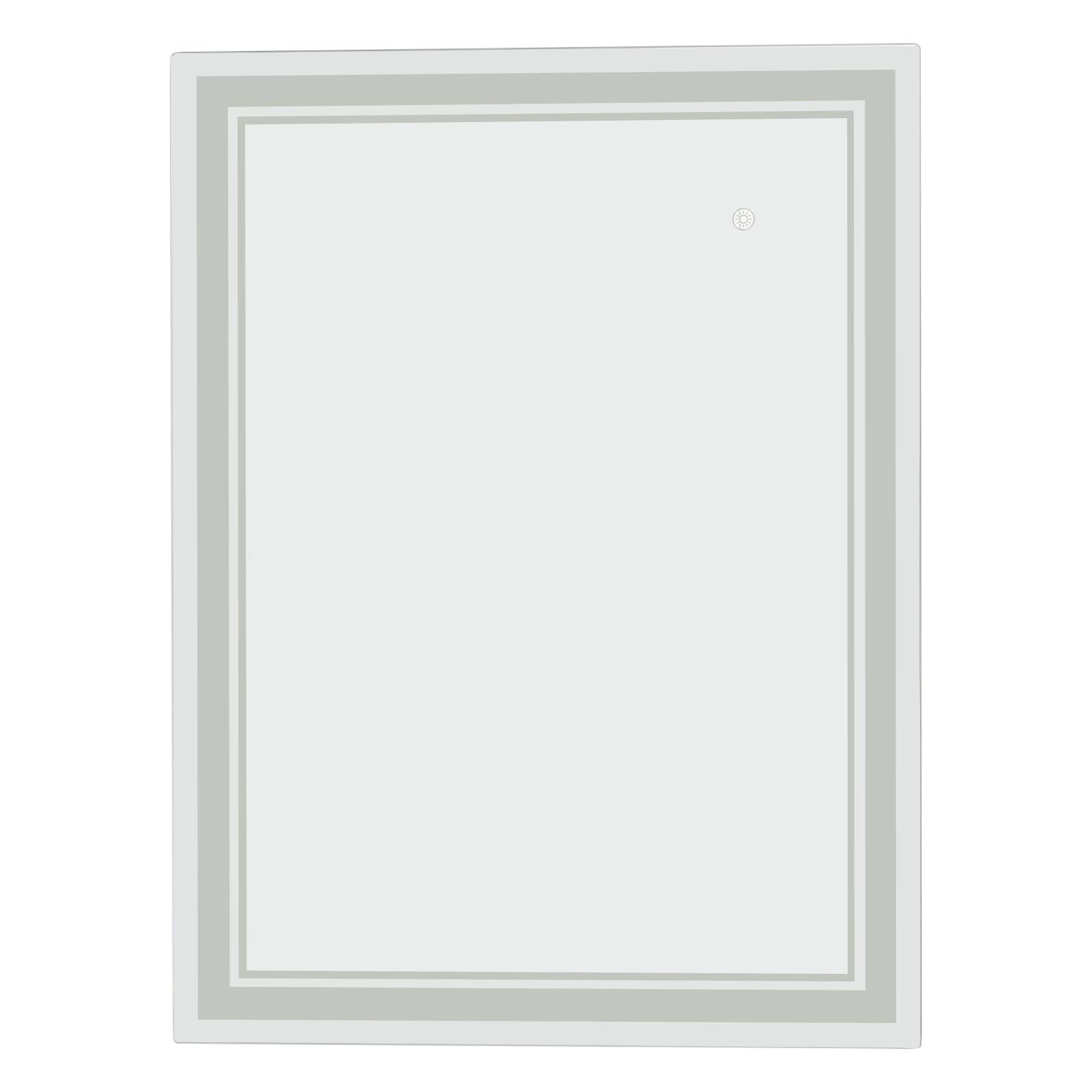 Espejo de baño LED, 60 x 80 cm, espejo de maquillaje y cosmético con 3 temperaturas de color, regulable, control táctil, función de almacenamiento, resistente al agua