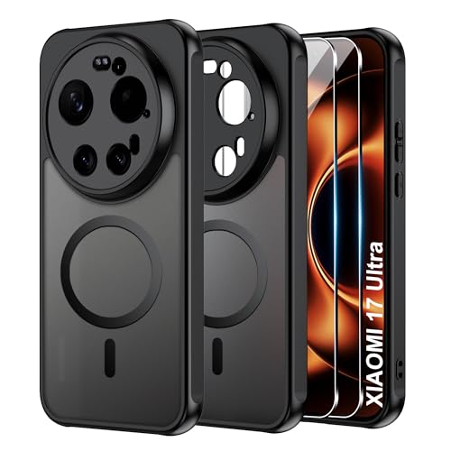 Effcotuo Magnétique Coque pour Xiaomi Mi 17 Ultra 5G Case avec MagSafe avec Verre Trempé Protection écran Anti-Chute Silicone Souple + PC Givré Etui...