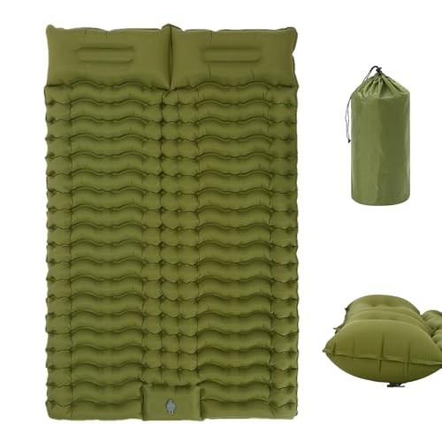 エアーマット スリーピングマット インフレータブル ダブルスリーピングパッド スリーピングマット 2人用 キャンプマット エアマット 圧力分散 四季快適 枕付き 足踏み式 空気入れ/換気簡単 寝袋マット 車中泊マット 災害マット バックパッキング ハイキング 山登り 花見 室内外用 防水 厚手 軽量 ポータブル 収納袋付き