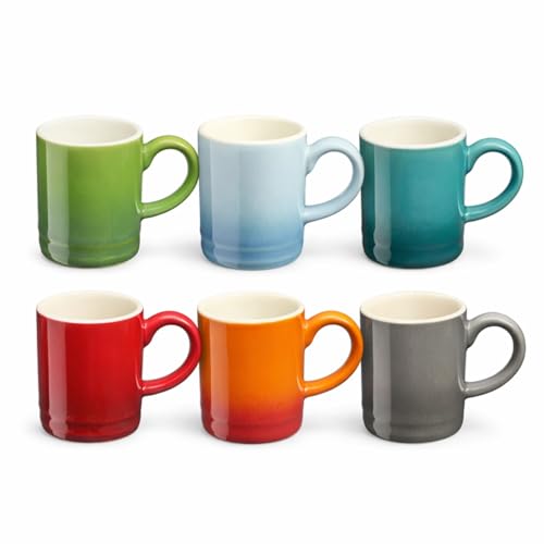 Cooks Professional 6 Piece Espresso Coffee Cup Set | Dishwasher & Microwave Safe Durable Stoneware Stylish Colourful Graduated Design Mini Drinking Mugs | 100ml Capacity | Multicoloured