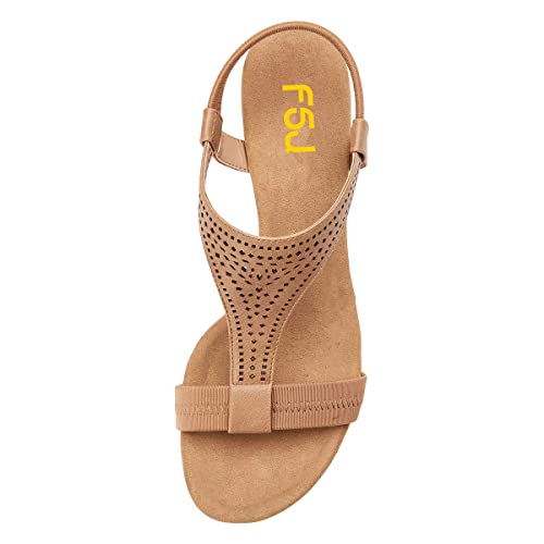 FSJ Women Open Toe Low Wedge Heel Sandals T-Strap Comfy Padded Sole Ankle Strap Casual Beach Travel Summer Sandals Size 4-15 US3