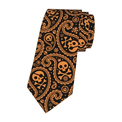 Funny Bandana Paisley and Skulls Ties for Men Gothic Skulls and Bones Necktie, formal formal Casual Novelty Neckties, Orange and Brown Cover