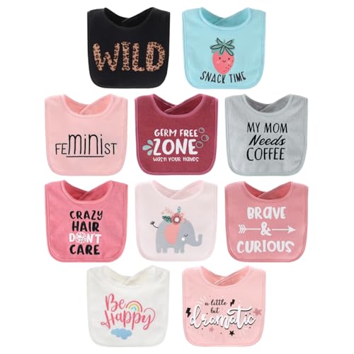 Image of The Peanutshell Baby Girl Terry Bib Set of 10-100% Cotton, Soft, Absorbent Baby Bibs for Girls, Toddler Set, Newborn & Infant - Wild Child