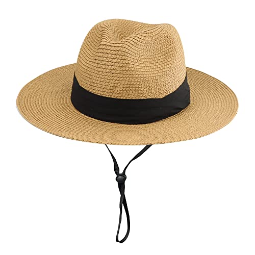 Girls Boys Floppy Straw-Fedora-Sun-Hat Summer-Beach Wide-Brim Straw Fedora Panama For Kids Age 5-9Yrs #TOP10