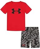 Under Armour Girls Sleeve Tee Set, Lightweight Breathable T-Shirt And Short Set, Red Geode, 4 US