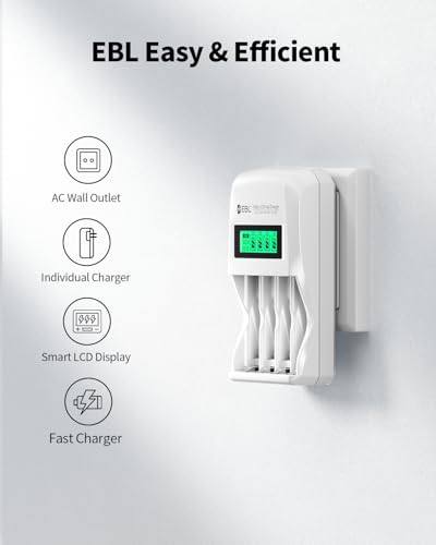EBL LCD Battery Charger Smart Individual 907 AA AAA Rechargeable Battery Charger for Ni-MH Ni-CD Rechargeable Batteries - Thumbnail 2