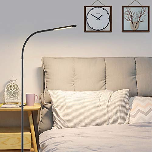 Joly Joy Led Modern Floor Lamps, Flexible Gooseneck Standing Reading Light W/Stable Base, 4 Color & 5 Brightness Dimmer, Touch & Remote Control, For Living Room, Chair, Couch, Office Task (Black) #TOP6