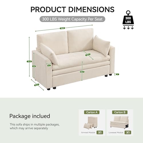 Image of 51 inch Sectional Loveseat Couches with Comfy Deep Dual-Layer Cushion, 2 Seater Couch, Modern Modular Love seat Sofa, Chenille Sofas for Living Room, Apartment, Beige