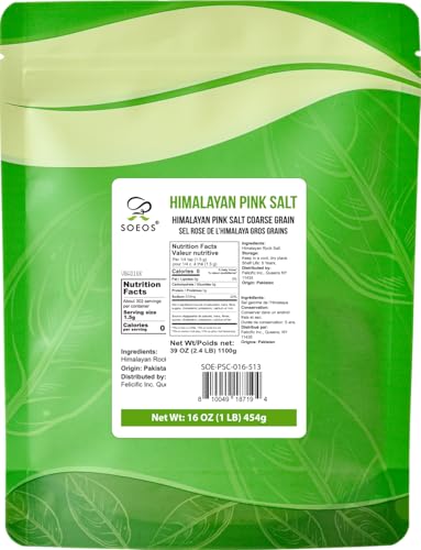 Soeos Himalayan Pink Salt, Coarse Grain, 16 oz (1 Pound), Pink Himalayan Sea Salt, Non-GMO, Kosher Salt, Sea Salt for Grinder Refill - Thumbnail 2