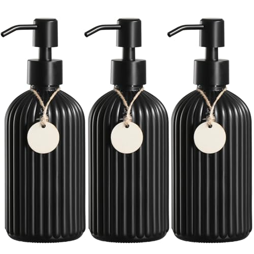 MITINGKA Shampoo and Conditioner Dispenser Bottles, 19 FL OZ Shower Gel Dispenser for Bathroom, Modern Plastic Shampoo Bottles with Pump/Blank Tags, Refillable Pump Bottle