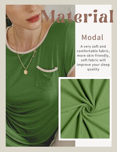 Image of Ekouaer Womens Nightgown Sleep Shirt Dress Satin Patchwork Short Sleeve Sleepwear with Pocket
