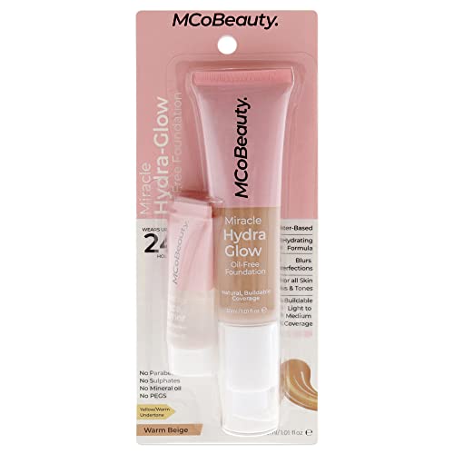 MCoBeauty Miracle Hydra Glow Oil-Free Foundation - Warm Beige For Women 2 oz 1.01oz Miracle Hydra Glow Oil-Free Foundation, 0.27oz Hidrating Face Primer