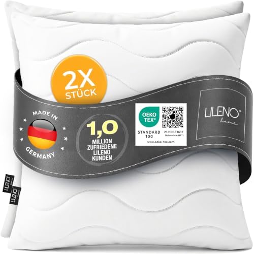 LILENO HOME Kopfkissen 40x40 (2er Set) – 95 °C waschbar, Ökotex 100 | Made in Germany, Allergiker Kissen 40x40 für idealen Schlaf – Schlafkissen, Bettkissen, Polster, Pillow