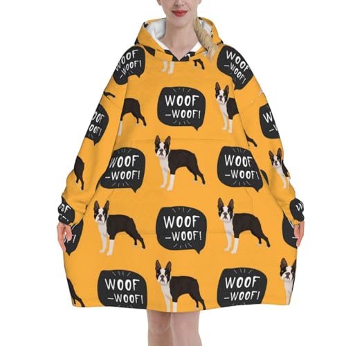 Sweat à capuche plaid Boston Terrier flanelle unisexe avec poche kangourou